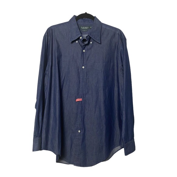 Ralph Lauren Button-Down Long Sleeve Blue Classic Fit Shirt Men's Size L  34/35 - Picture 1 of 14